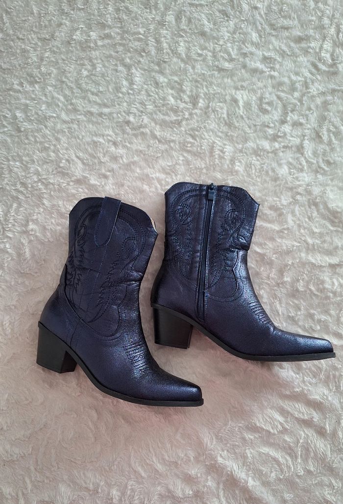 Superbe bottines style tiague bleu nuit - photo numéro 2