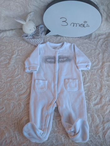 Pyjama grenouillère velours Mixte 3 mois Amour Vertbaudet
