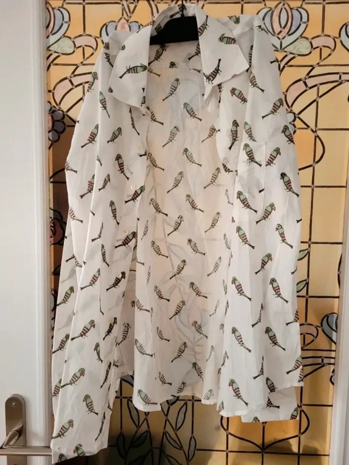 Chemisier Blanc Femme taille M Oiseaux Aunty B Camisa Blanca muher talla M - photo numéro 4