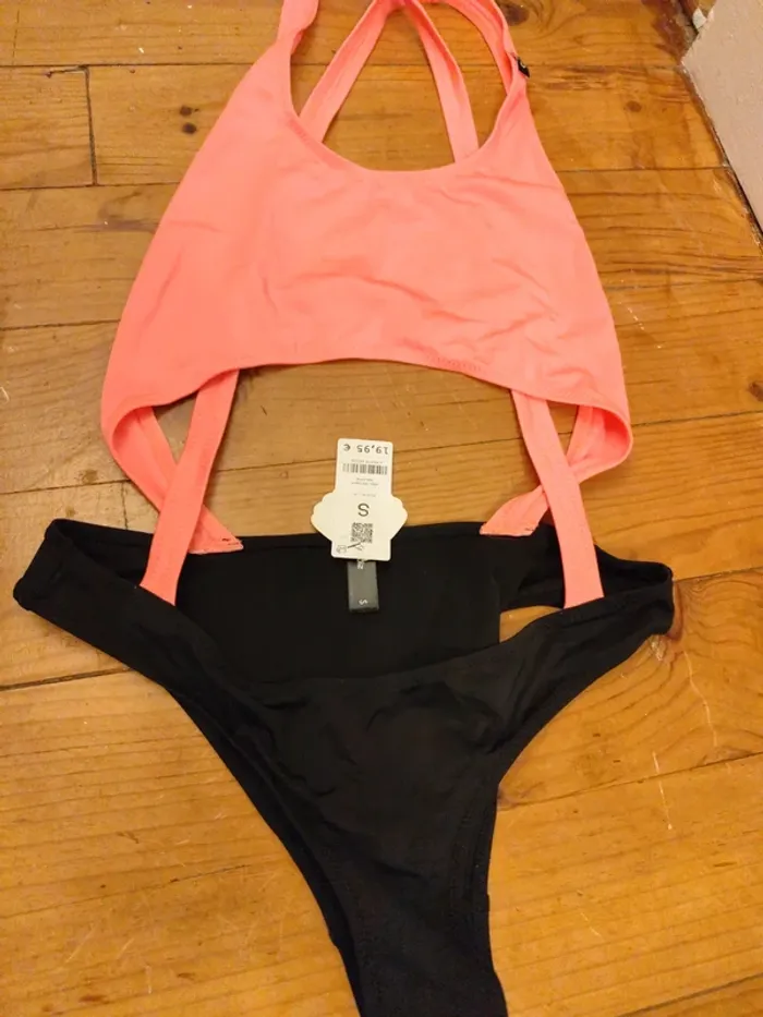Maillot de bain ouvert 1 piece noir et rose corail Undiz S neuf - photo numéro 2