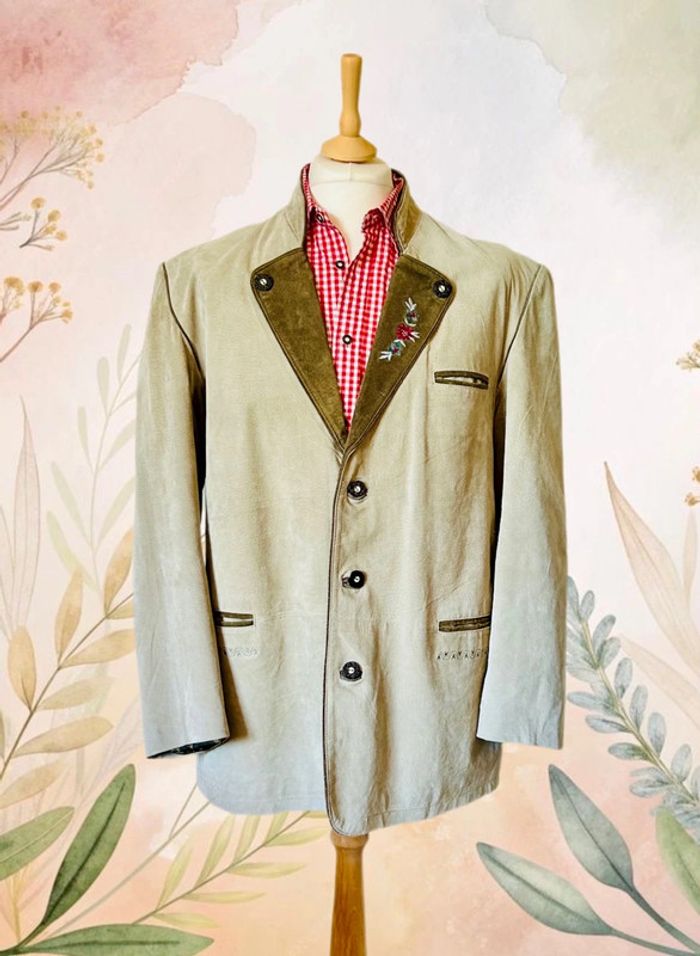 🌿Blazer homme en daim avec broderie 54/XL Trachten cottagecore Oktoberfest Suede leather blazer🌿