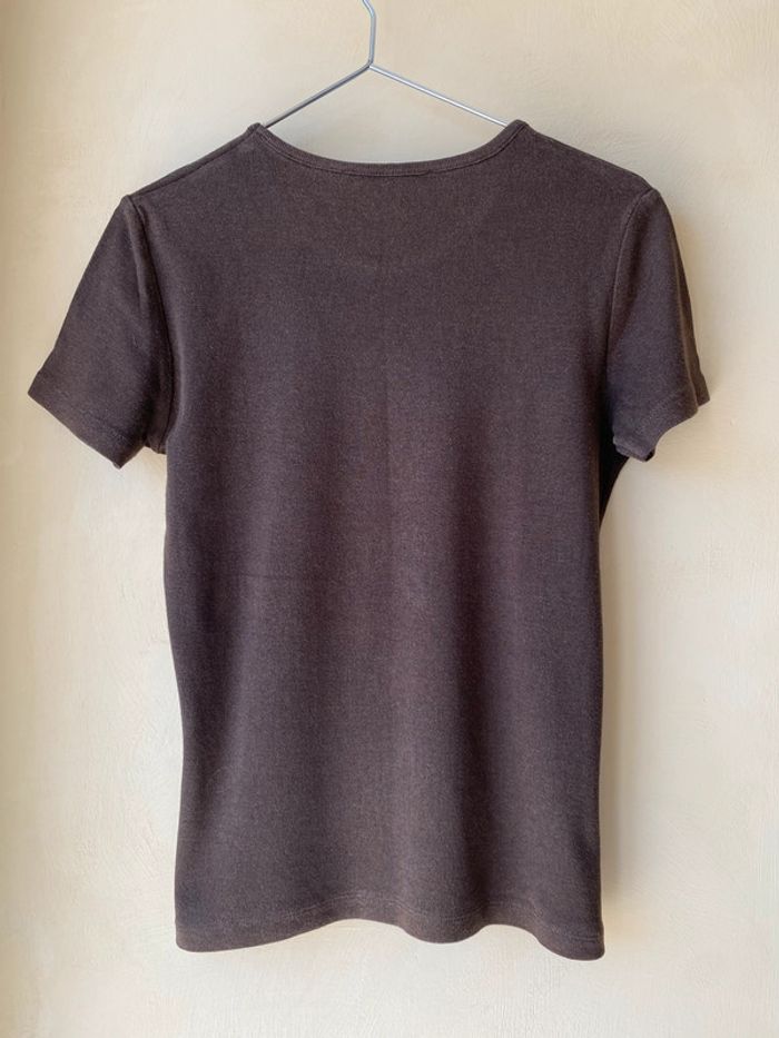 T-shirt marron brodé de perles vintage M - photo numéro 5
