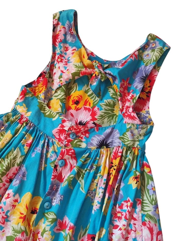 Robe bleu fleurie vintage 7ans - photo numéro 3
