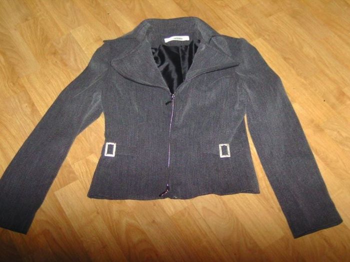 Veste CHANTAL ROSNER grise motifs diagonales S TBE