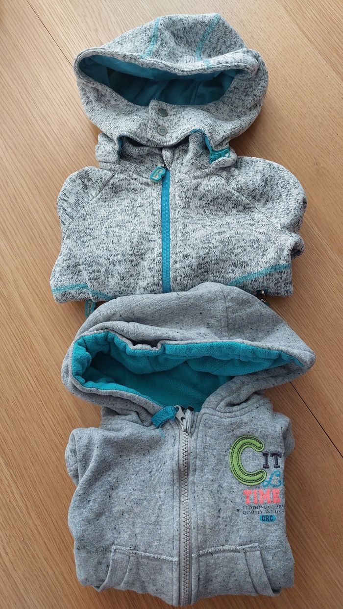 Lot 2 gilets polaires à capuche
