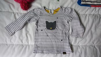 T-shirt blanc rayé noir chat