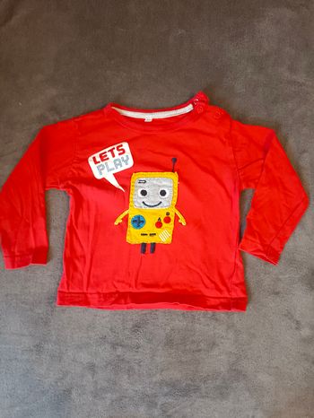 Tee-shirt rouge manches longues - motif robot
