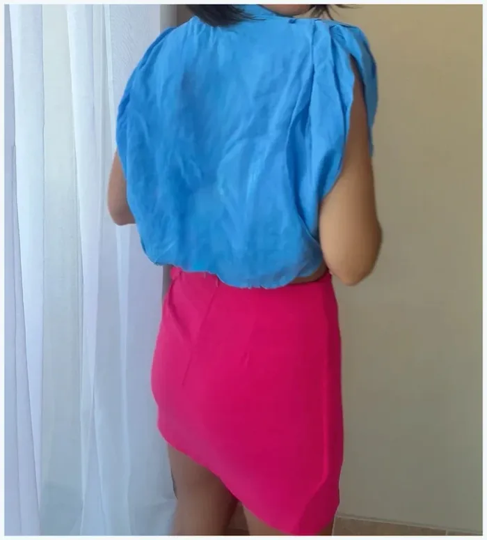 Chemise courte bleue Zara S bon état - photo numéro 4