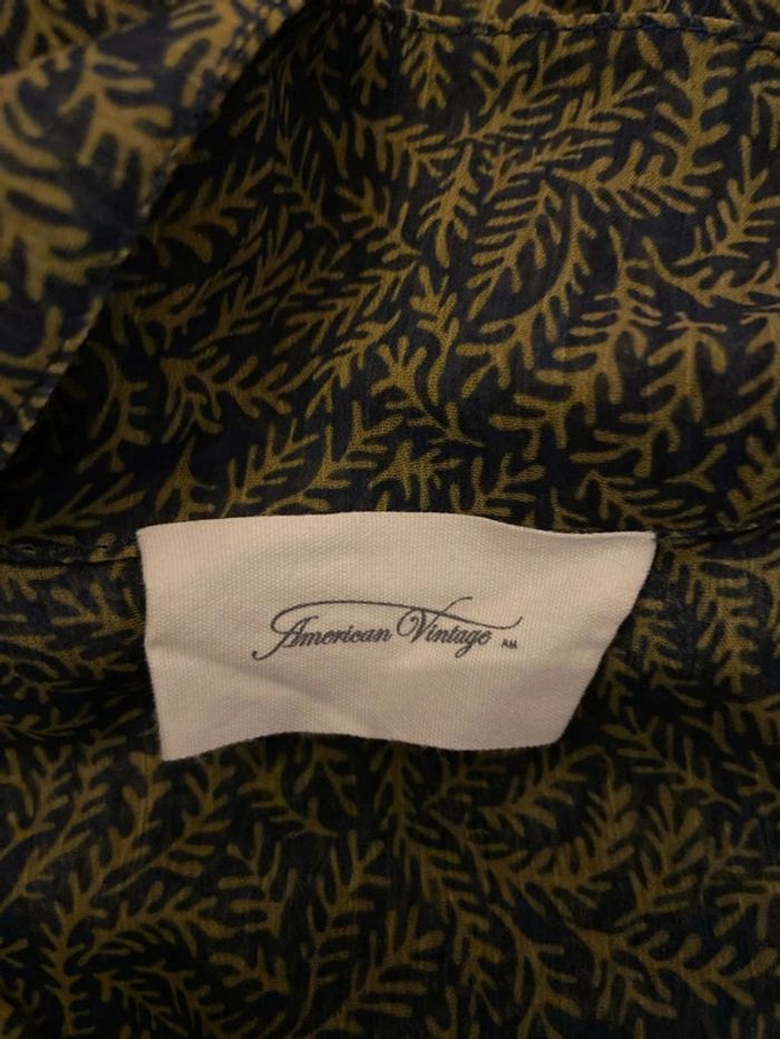 Robe fluide verte et bleu à motif feuilles américain Vintage Taille S - photo numéro 5