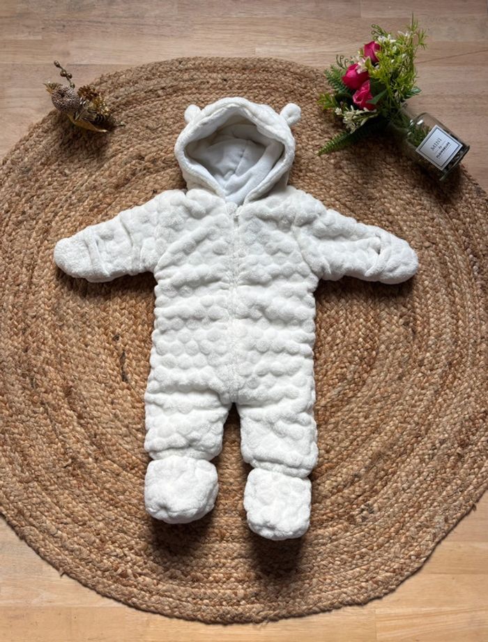 🌺Combinaison hivernal/ Combipilote blanche avec oreilles d’ours Taille 1mois/52-55cm🌺