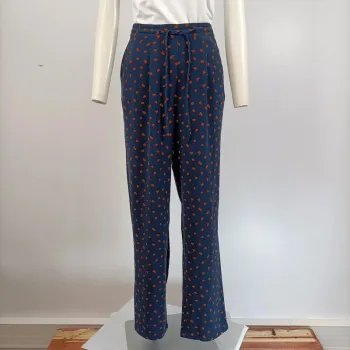 Pantalon fluide Damart bleu marine à pois rouille - Taille 44 - A154