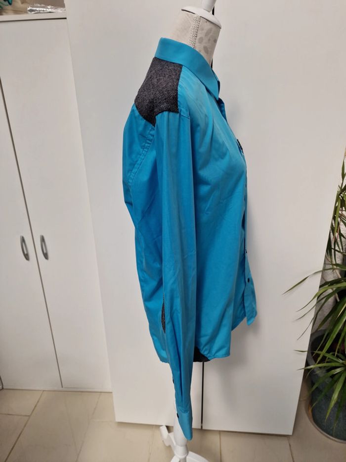 Chemise Bi Matière Bleu Avec Poche Et Details Noirs Et Gris - photo numéro 7
