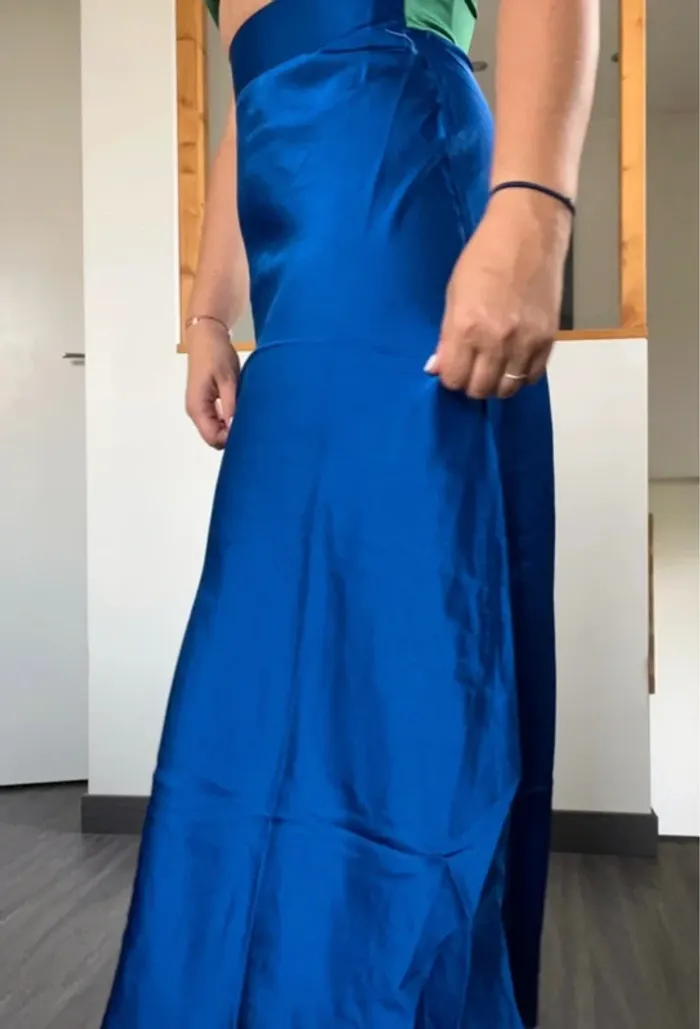 Robe bleu et verte colorblock sexy soie soirée mariage - photo numéro 2
