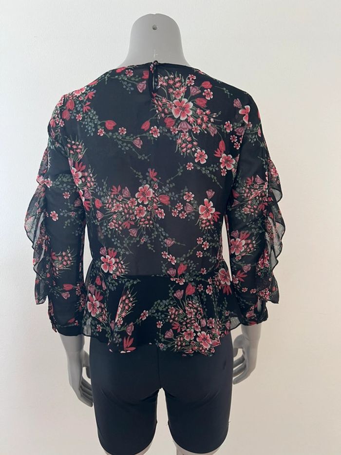 Blouse Zara noire à fleurs et volants taille S - photo numéro 3