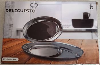 Lot Neuf de 2 Plats de service ovale en inox Delicuisto 30x20 cm et 25x18 cm
