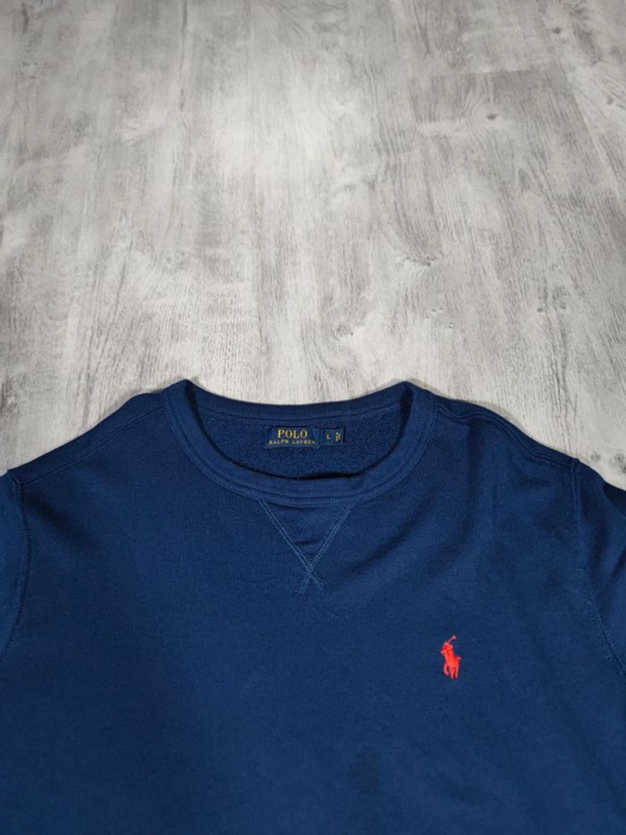 Pull Crewneck Ralph Lauren Bleu Marine Logo Brodé Orange Taille L Homme - photo numéro 4
