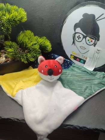 Doudou plat renard rouge bleu vert jaune blanc rayé étoiles dynamic Venture