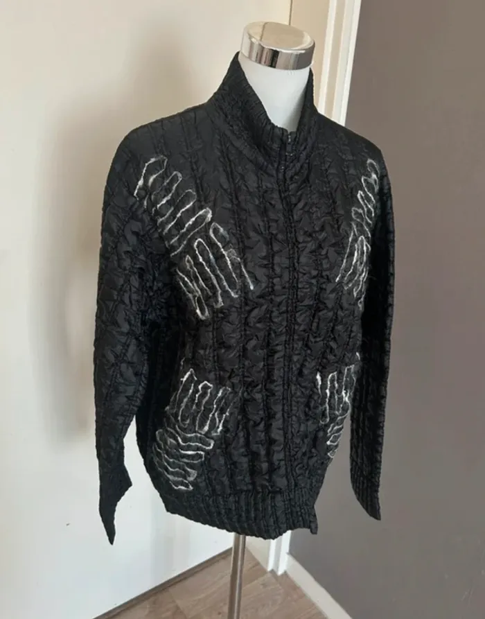Original tee veste plissée noire imprimée blanc femme, taille 3/40