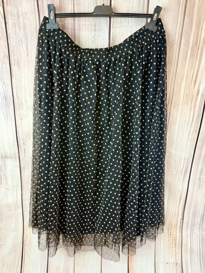Très belle jupe élégante et chic longue en tulle noir à pois camel H&M taille XL - photo numéro 3