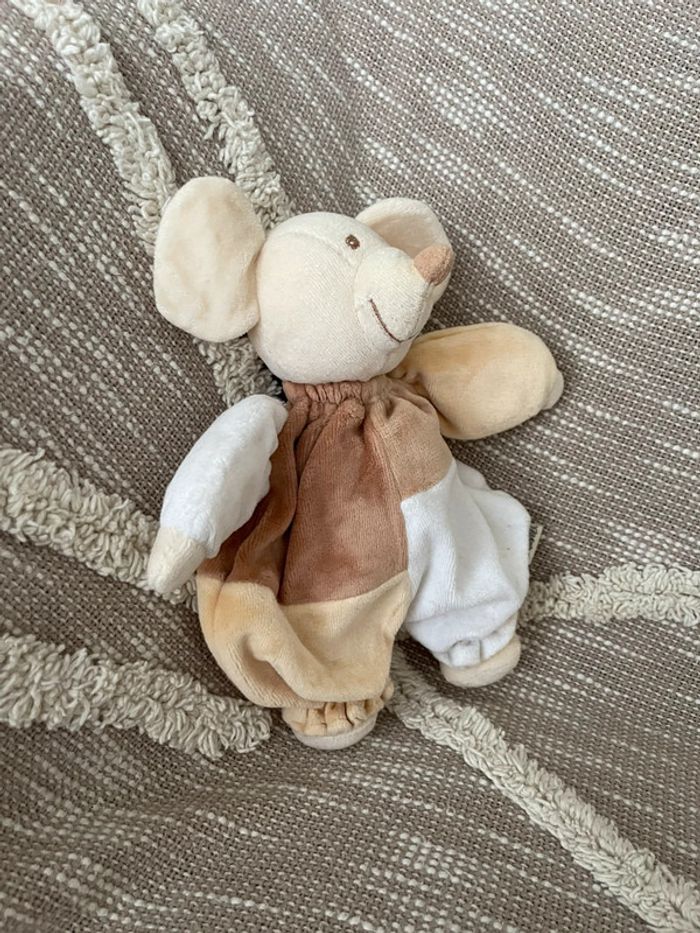 Peluche doudou plat 23cm bestever arlequin souris blanc et beige marron très bon état - photo numéro 3