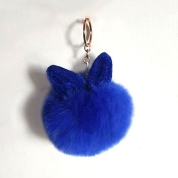 Gros pompon lapin bleu, porte-clé