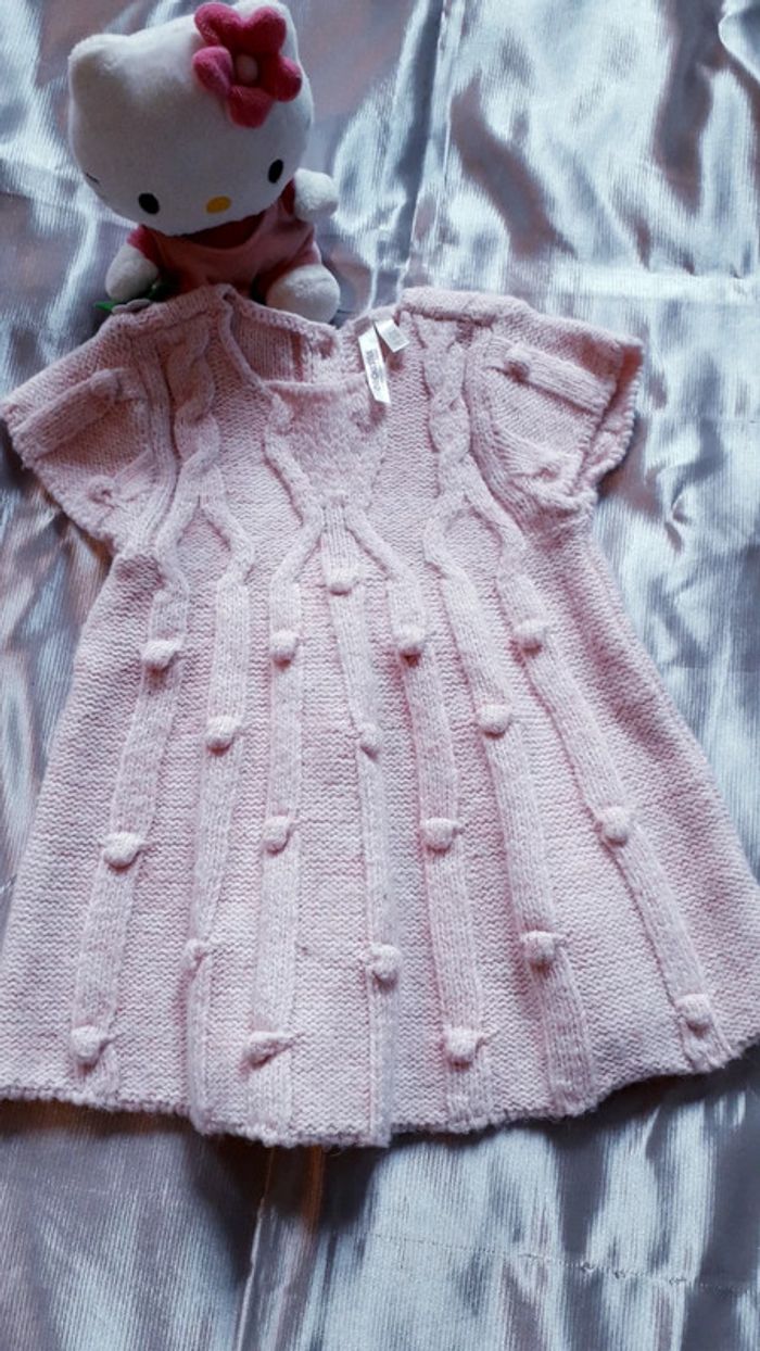 Petite robe tricot manches courtes rose pâle 9 mois