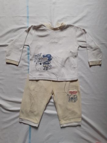 Pyjama 2 pièces jaune clair et blanc motif souris pirate