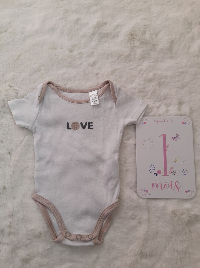 Lot de 2 bodies Obaibi manches courtes 1 mois mixte - photo numéro 2