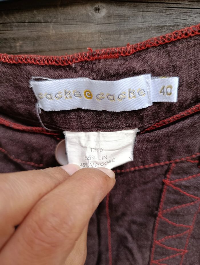 Pantacourt marron en lin 40 L Cache Cache - photo numéro 3