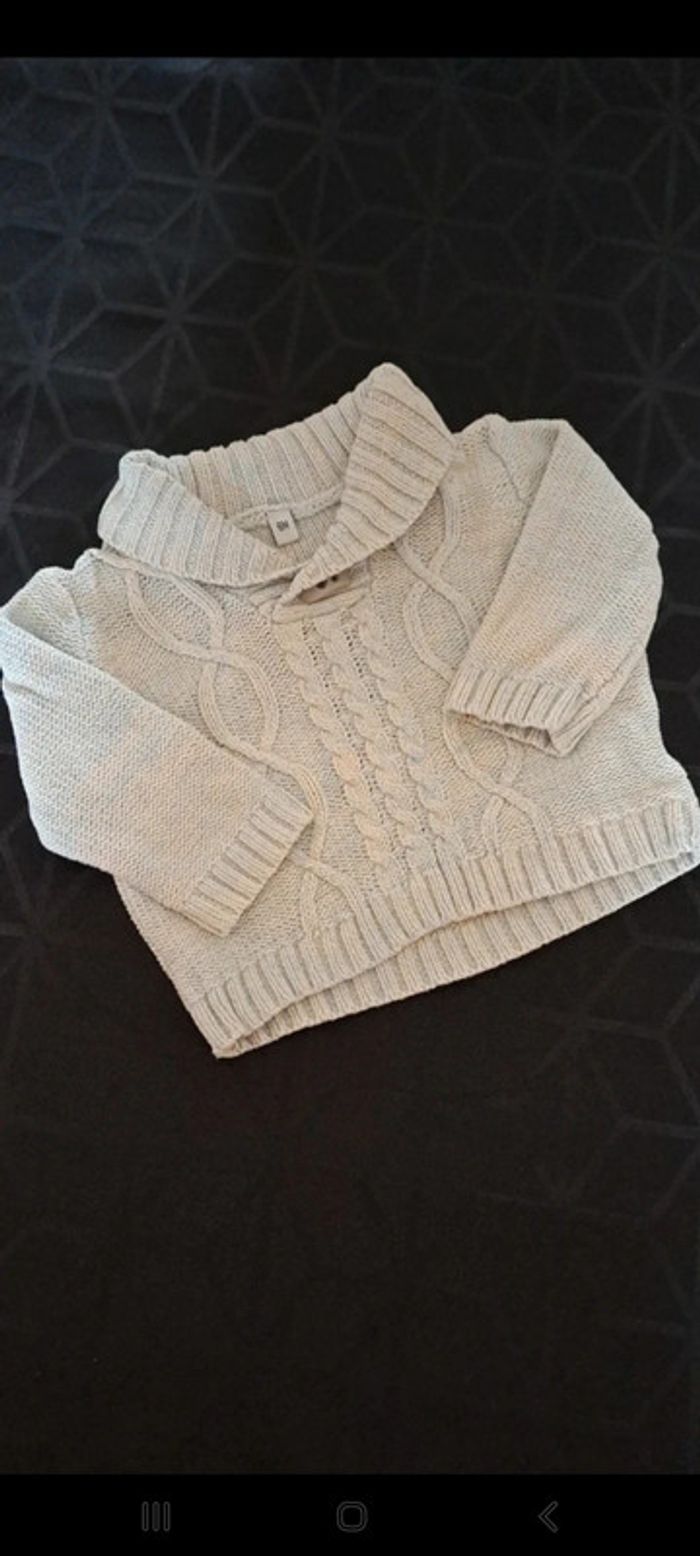 Magnifique pull bleu et crème 100%coton 6mois