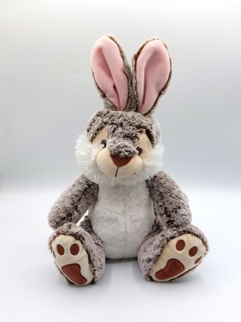Grande peluche doudou lapin marron chiné blanc Simba toys Nicotoy beige 38 cm