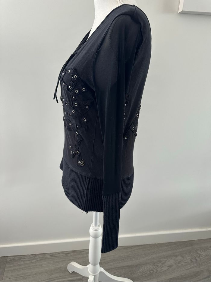 Blouse en mesh tulle et œillets noir et argenté Y2K T3 38/40 M/L - photo numéro 3
