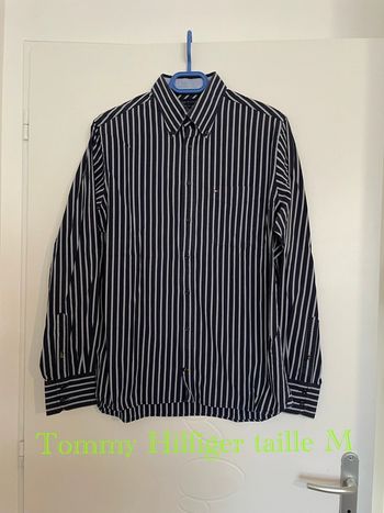 Chemise à manches longues bleu marine à rayure gris Tommy Hilfiger taille M