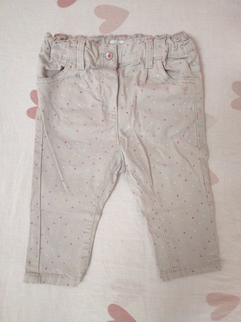 Pantalon gris - à pois - 12 mois - Très bon état - Obaïbi