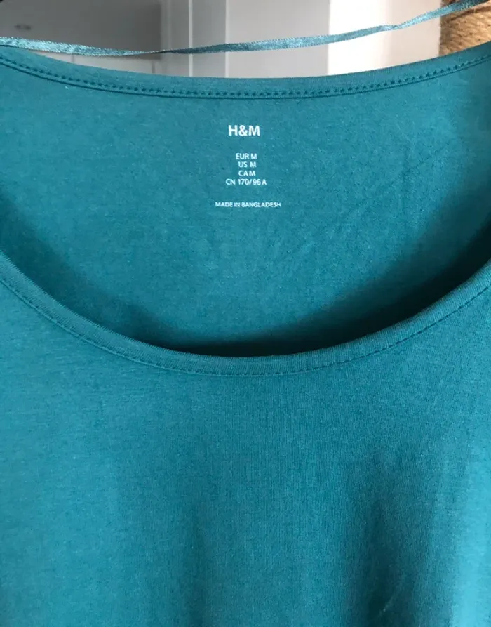 Robe turquoise à manches courtes H&M en coton taille 38 / M neuve avec étiquette. - photo numéro 11