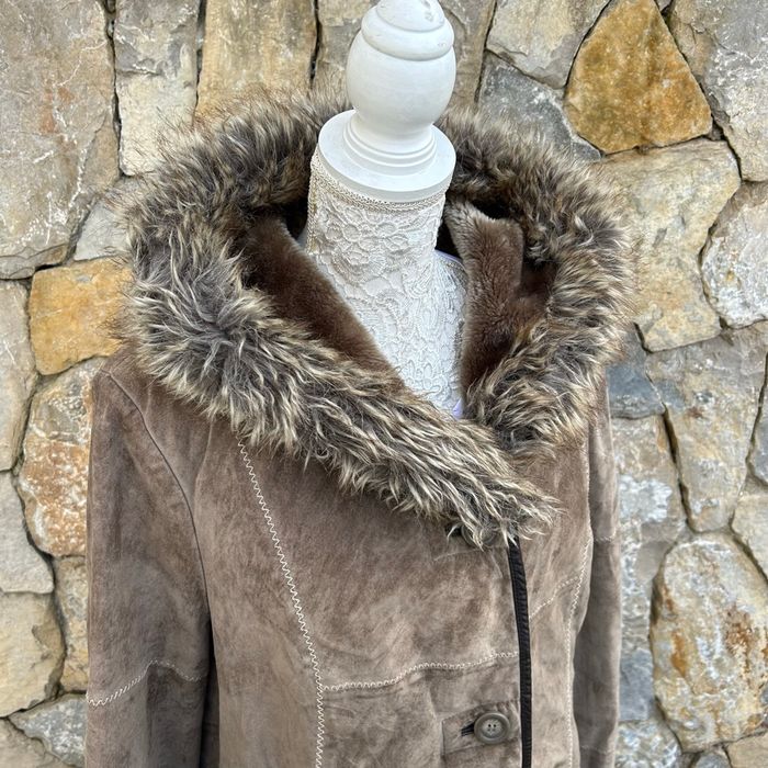 Manteau d’hiver Saki, cuir retourné, shearling, vintage y2k beige taupe, femme 46 - photo numéro 5