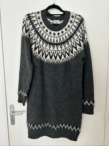 Robe pull grise automne hiver maille poilue Gemo L