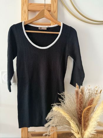 Pull femme manches 3/4 noir et blanc Kwoman taille 40