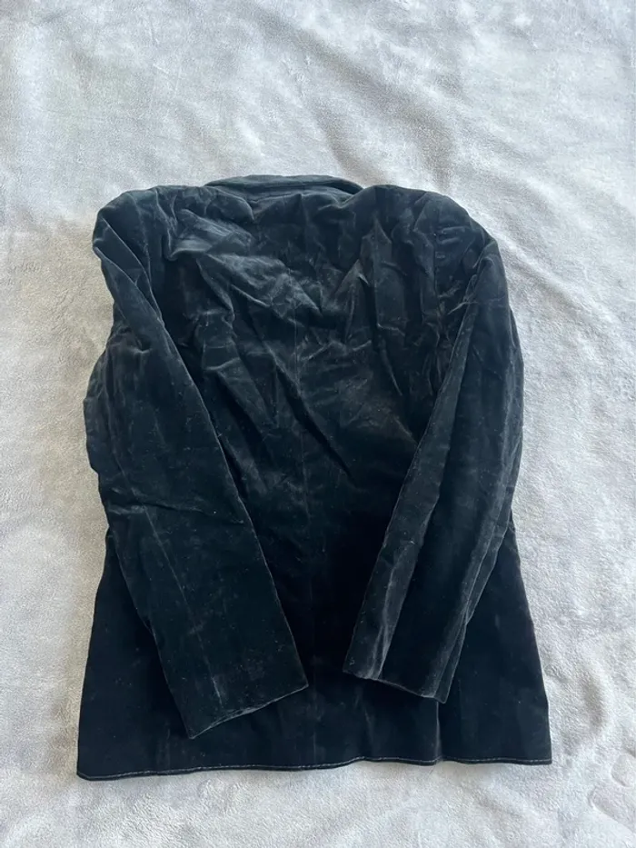Blazer noir vintage en velours – Boutons dorés – Style chic rétro – T. M - photo numéro 5