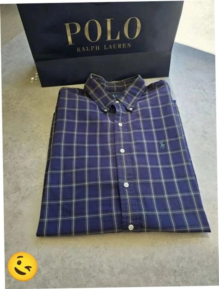 Chemise Ralph Lauren manche longue Taille L bleu marine Homme Men CHE17