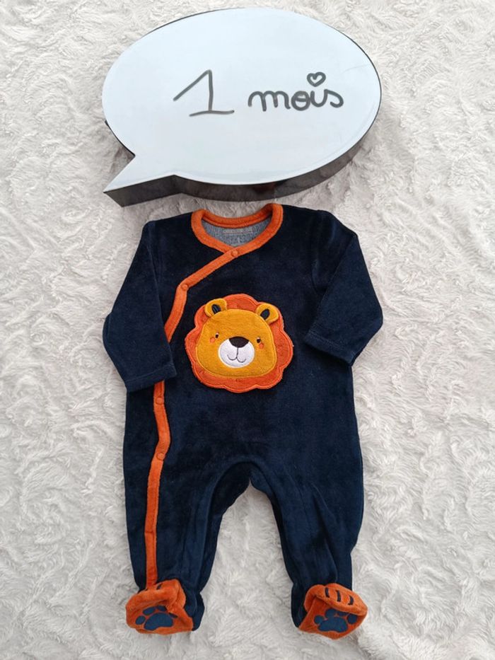 Pyjama grenouillère velours Garçon 1 mois Lion Orchestra