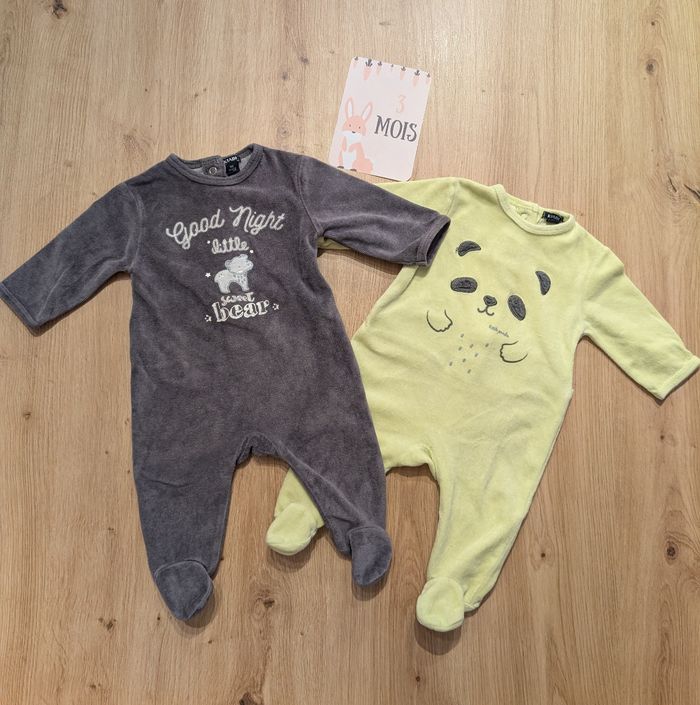 Lot de 2 pyjamas vert et noir, 3 mois, Kiabi