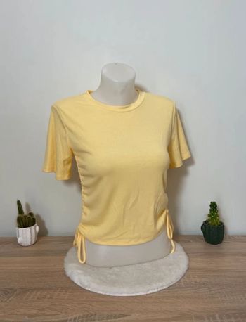 Crop top manches courtes jaune uni