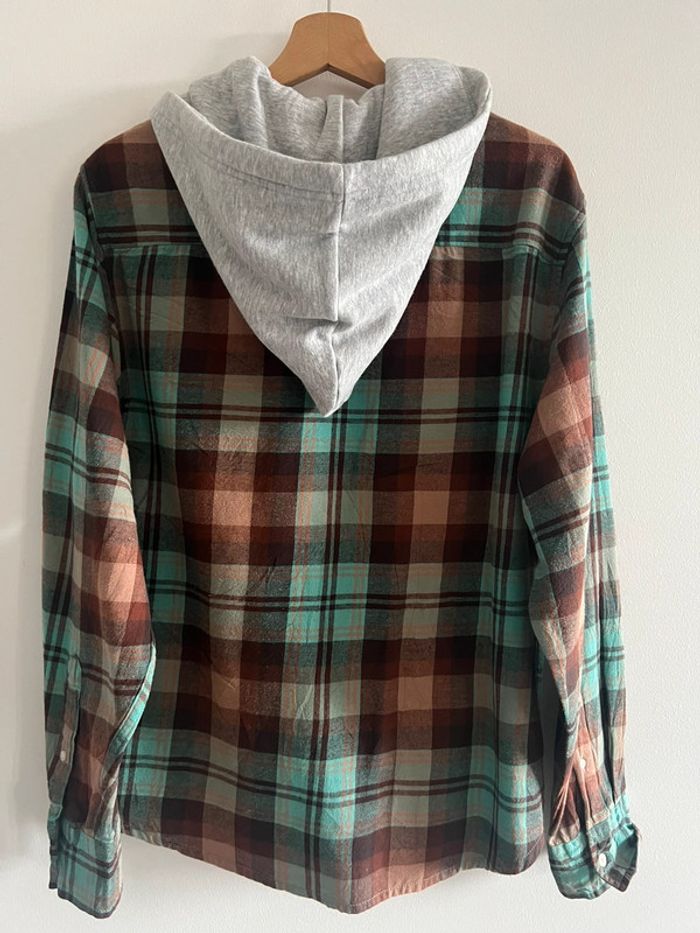 Chemise Arizona à capuche vintage flanelle / coton taille L couleur marron & bleu - photo numéro 3