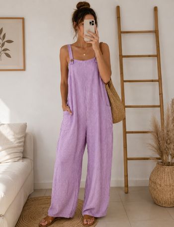 Jolie combinaison rayée parme lilas taille unique 