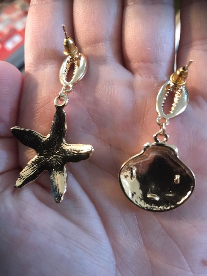 Boucle d’oreille dore coquillage etoile de mer - photo numéro 2