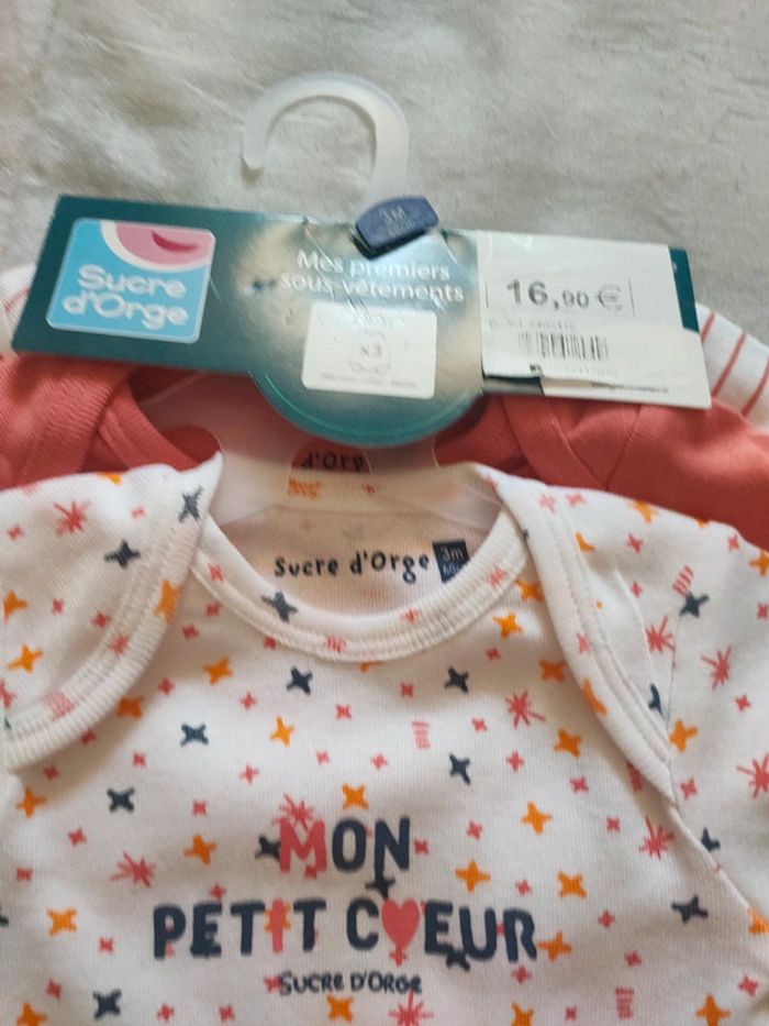 Lot de 3 bodies manches longues sucre orge 3 mois - photo numéro 2
