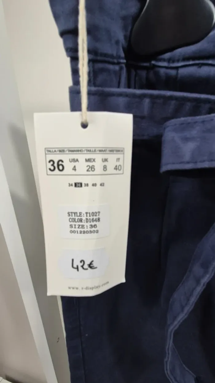 Pantalon Taille Haute Bleu Femme – Ceinture à Nouer – T36 – A18 - photo numéro 3