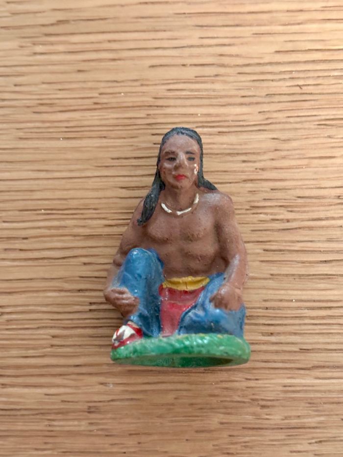 Rare-Lot de 4 Indiens en Composition des Années 60 Peints à la Main - photo numéro 6