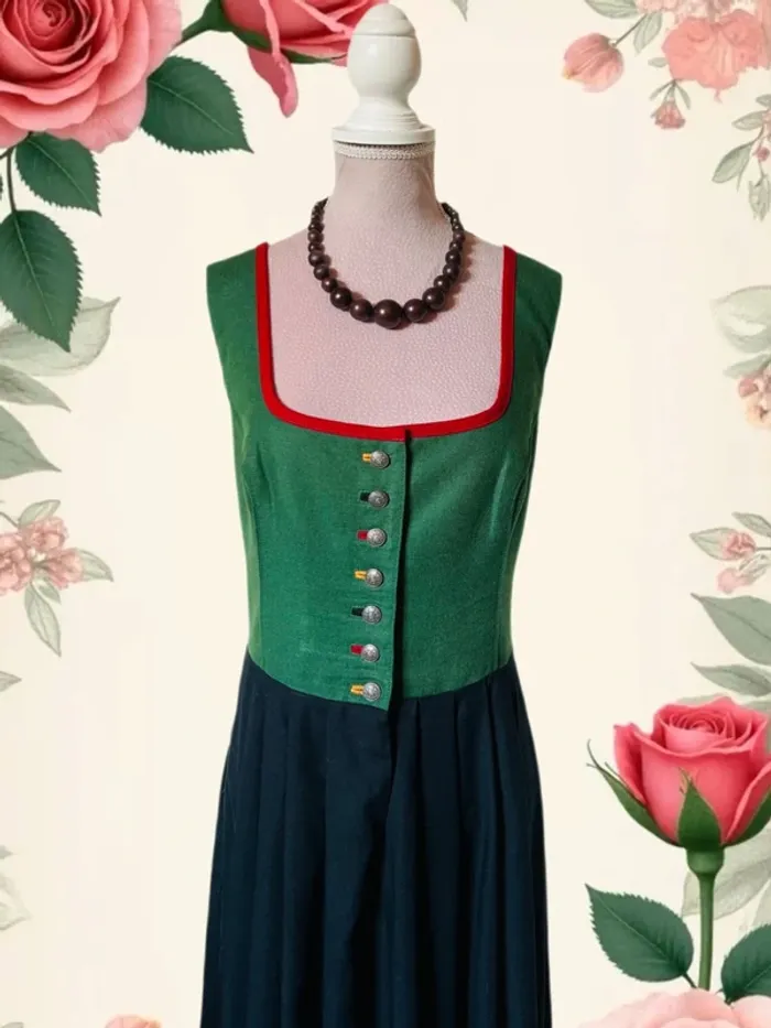 🌿💐Robe vintage traditionnelle Dirndl XL/42 cottagecore Oktoberfest Trachten Austrian long dress💐🌿 - photo numéro 4